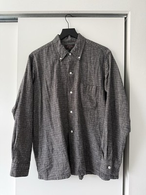 Beams Plus Nep Check Linen Button Down Shirt Charcoal - Size Medium - Pre-owned