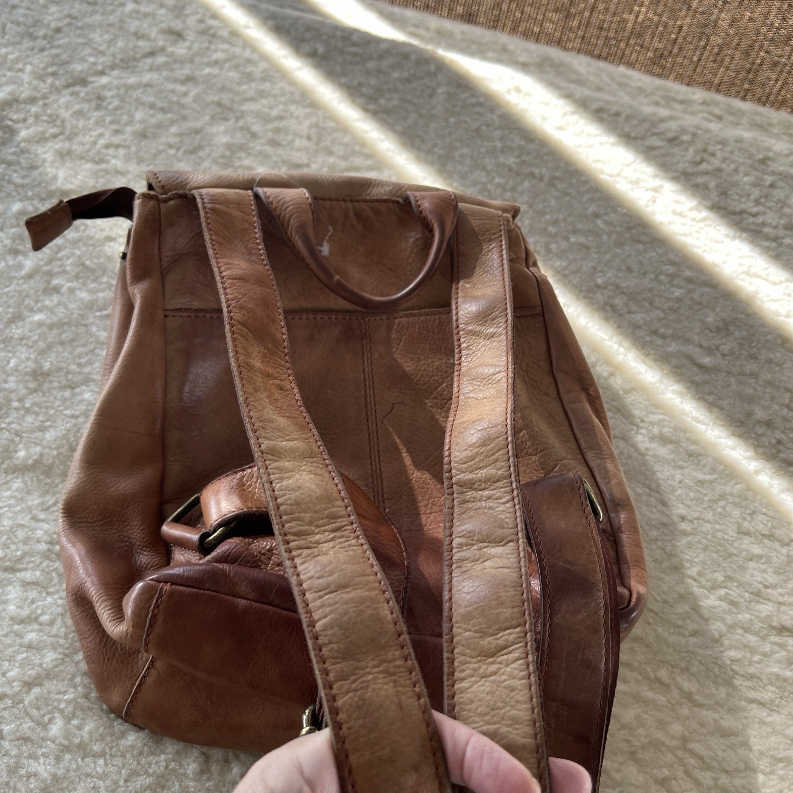 American Leather Co Backpack Purse Zip Leather Brandy Smooth Purse Very Dirty