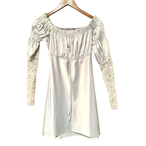 UNDERCOVER Mini abito Dolls Kill Secret Rendezvous raso manica pizzo blu taglia media