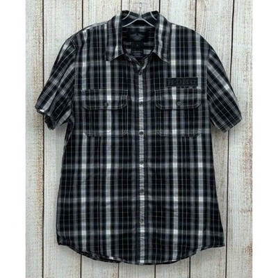 Harley Davidson Shirt Mens Large Black Plaid Snap Embroider Biker H-DMC Mechanic