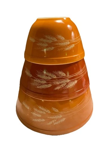 Vintage Pyrex Mixing Bowls Autumn Harvest Wheat  401  - 402 - 403 Lot of 3