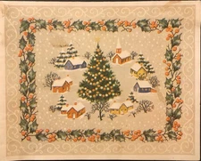 Vtg Christmas Greeting Card Big Christmas Tree In Middle Of Tiny Village Snowing