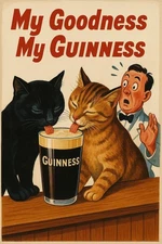 Two Cats Sharing a Guinness Poster • Funny Vintage Beer Ad Wall Art Gift