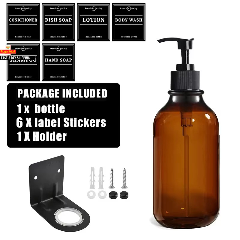 Botella de jabón marrón 500 ml dispensador de jabón líquido recargable champú vacío estado