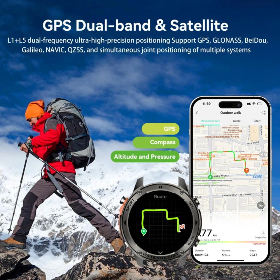 Smart Watch Con GPS, 50M Impermeabile Rispondere/Fare Una Chiamata, Robusto Fitn - Immagine 2 di 4