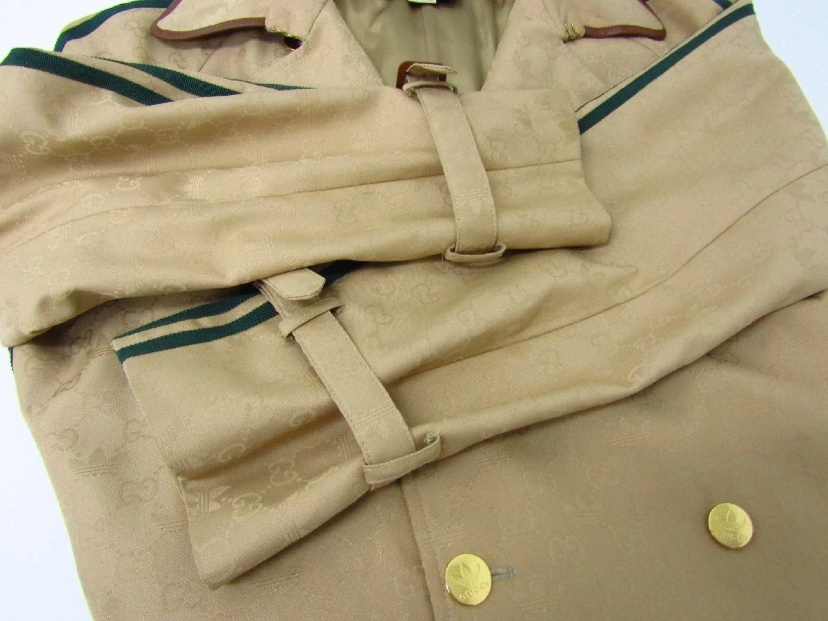 Gucci x adidas Trench Coat Long 715844 Z8A77 Beige Gold Button Men