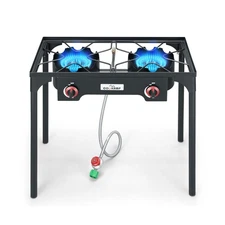 High Pressure Double Propane Burner Outdoor Camping Stove with 0-20 PSI Adjus...