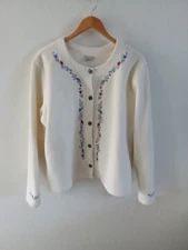 L.L. BEAN  Vintage Fleece Ivory  Embroidered Jacket Sz XL EUC
