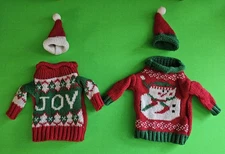Christmas Wine Bottle Sweaters with Hats Set of 2 Red and Green
