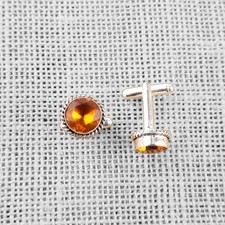 Citrin Stein 925 Sterlingsilber Gelb Kunst Deko Weiß Manschettenknöpfe Schmuck