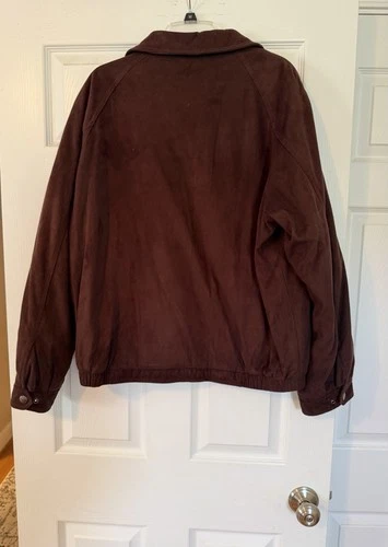 Perry Ellis Portfolio Microsuede Bomber Jacket Brown XL Quilted Lined Zip/Button image 5