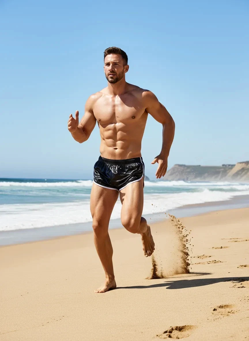 Retro Sporty Nylon Satin Shorts - High Cut Black Athletic Wear for Men & Women