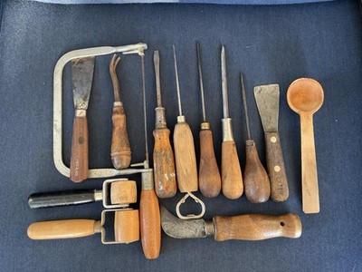 Mixed LOT 13 Wood Handle Antique Vintage Tools Icepick  Hacksaw Rollers All USA