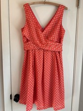 Nine West Sleeveless Fit And Flare Orange/White Polka Dot Cotton Lawn Dress Sz 8