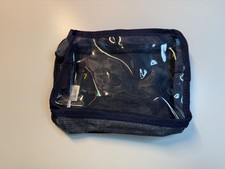 Thirty-One Get Creative Rectangle Pouch Charcoal Crosshatch with navy accents