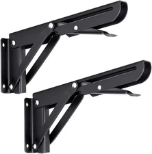 Sumnacon Sturdy Folding Shelf Brackets - Heavy Duty Black Metal Triangle Table 