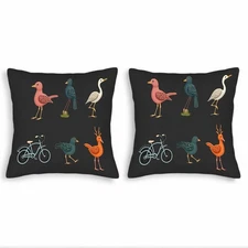 Set of 2 Decorative Throw Pillow Covers 18x18in - Stylish Colorful Birds&Bicycle
