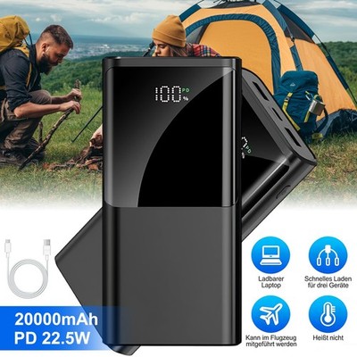 Powerbank 20000mAh LED-Display Extern Batterie mit 2x USB-A &USB-C für Handy