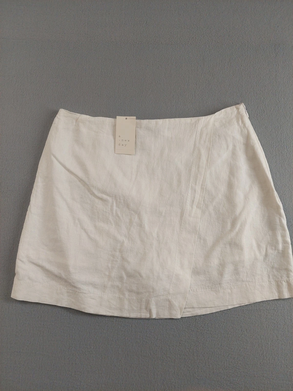 A New Day Women Skirt 14 White Linen B A Line Mini Lined Summer Casual Comfort