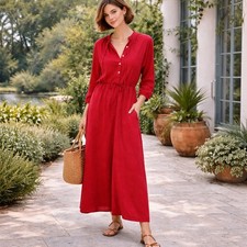 Everlane SZ XS The Tencel Gathered Maxi Dress in Red Currant Oversized Fit NWT