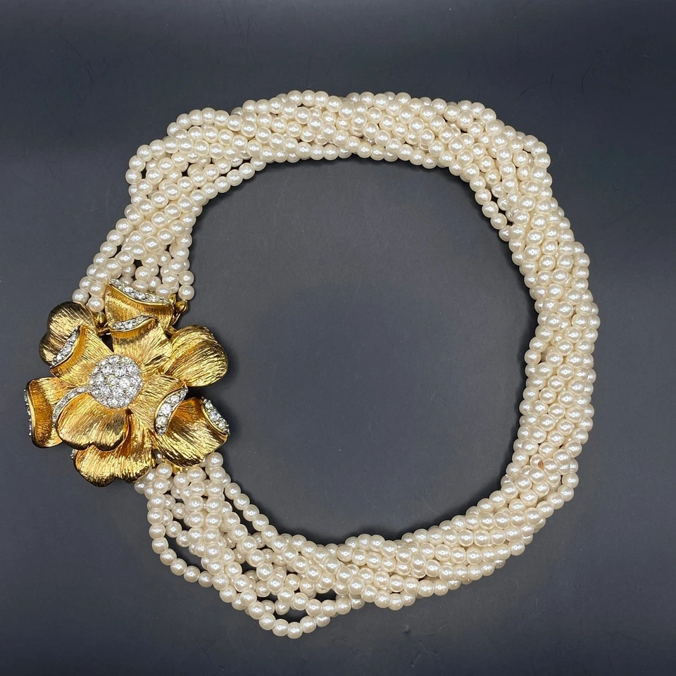 NUEVO SIN ETIQUETAS NOLAN MILLER Gargantilla Collar 9 Hilos Tono Dorado Flor Broche Foto 2 de 4