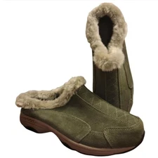 NWOT Easy Spirit Leather Travelfurr Women's Faux-Fur Mules Size 10 W