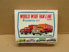 VINTAGE ICHIMURA WORLD WIDE VAN LINE SERIES TIN LITHO FRICTION TRUCK SET  NOS