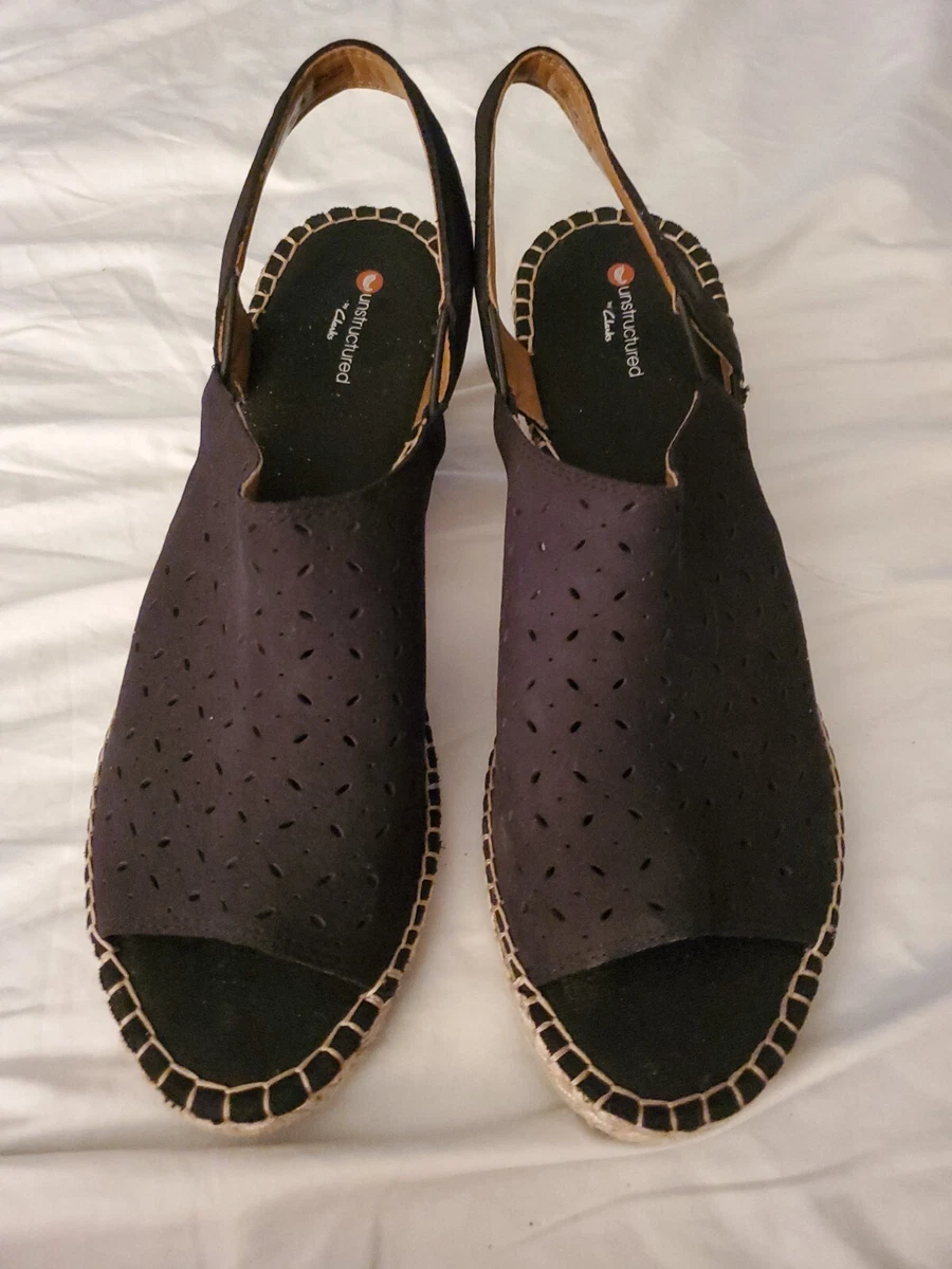 NWOB Womens Clarks Unstructured Petrina Gail Espadrille Sandals Black Sz 10 NEW