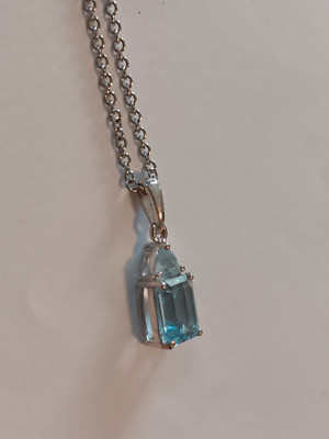 Sky Blue Topaz Pendant in Sterling Silver w/Chain | eBay