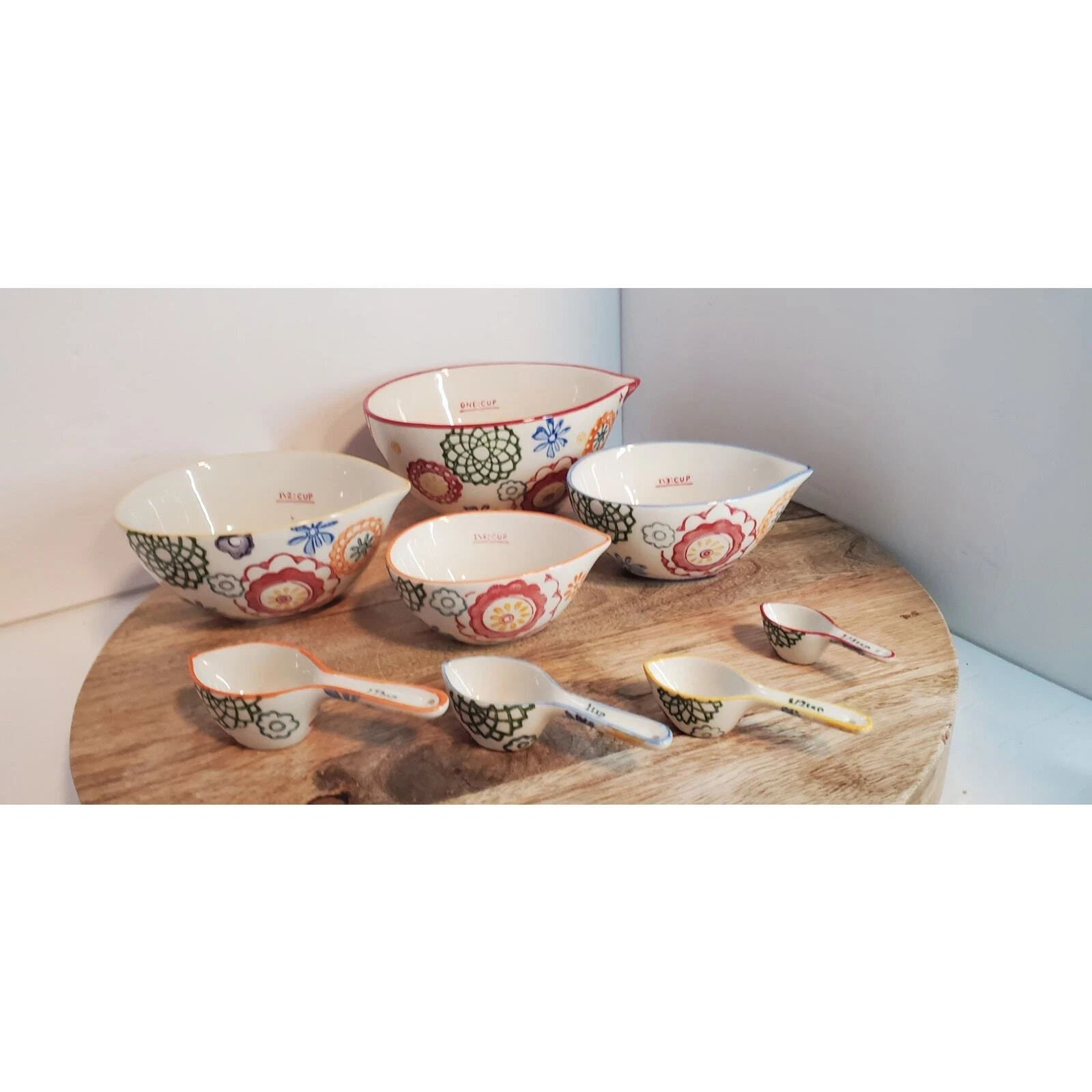 Pier One 8 piece Measuring Cups & Spoons Boho Designs