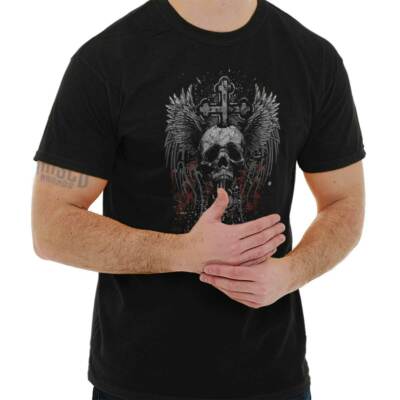 Eagle Skull Edgy Rebel Hardcore Graphic Gift Mens Short Sleeve Crewneck Tee