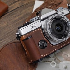 Genuine Leather Camera Half Cases Handle Bag Covers Protect Fit For Olympus OM-3
