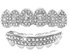 Custom Fit Crown Silver Plated CZ Iced Bling Mouth Teeth Grillz Set + Mold Kit