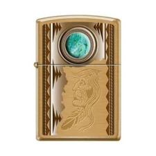 Zippo Lighter - American Chief w/ Turquoise Brush Brass - 854023