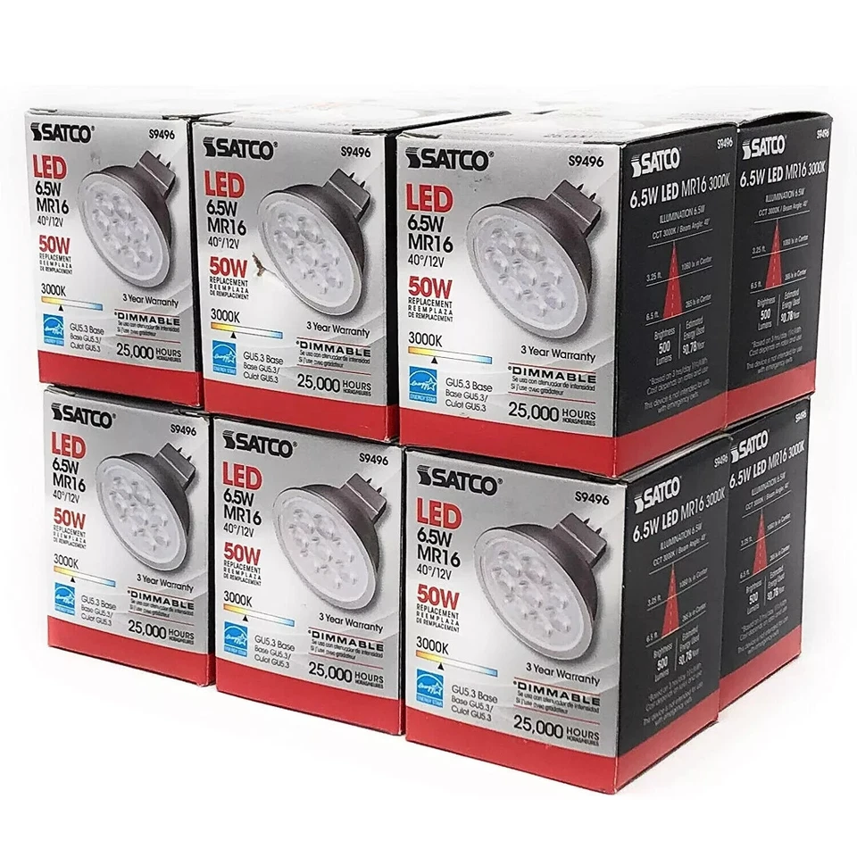 Satco S9496 - 6.5 Watt MR16 LED Bulbs - 12 Volt - GU5.3 base (6 or 12 Pack) - Image 3 of 4