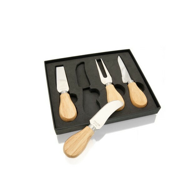 Set à fromage en acier inoxydable et manches en bois noble