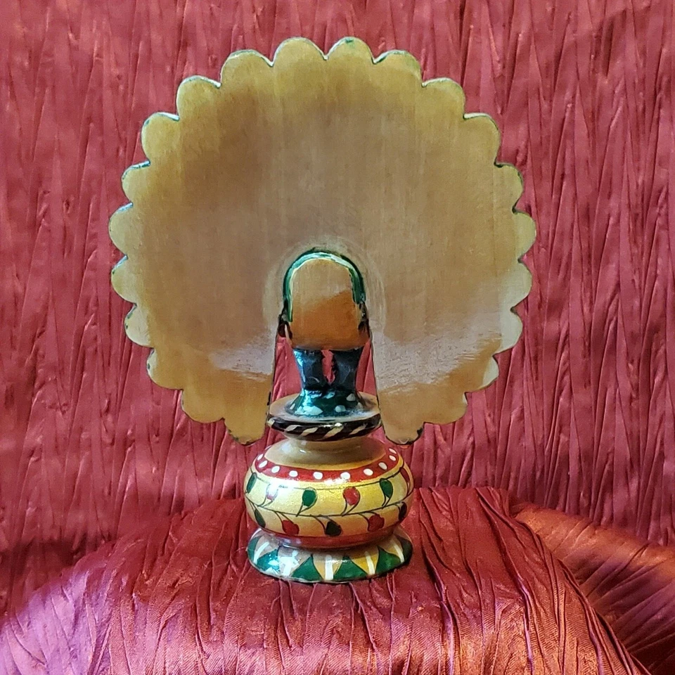 Pavo real bailarín tallado a mano, ídolo de madera pintado decoración del hogar pieza de exhibición regalo Foto 3 de 4