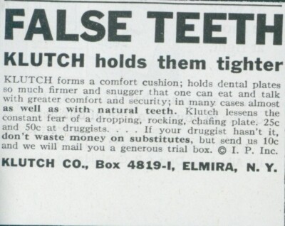 1948 Klutch Holds False Teeth Tighter Elmira NY Print Ad SP20