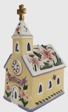 Blue Sky Clayworks EASTER BLESSINGS Church Tea Light Candle House NWT