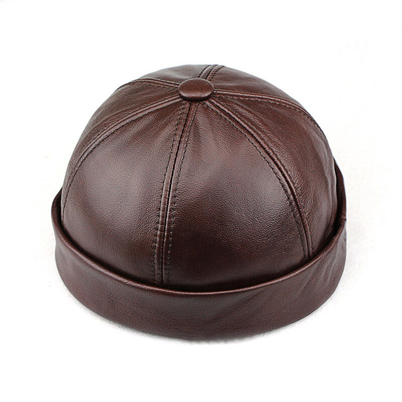 Men's Genuine Leather Winter Warm zucchetto Skullcap Beret Round