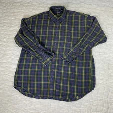 Gant Shirt Mens 2XL Blue Green Plaid Long Sleeve USA Vintage Linen Blend