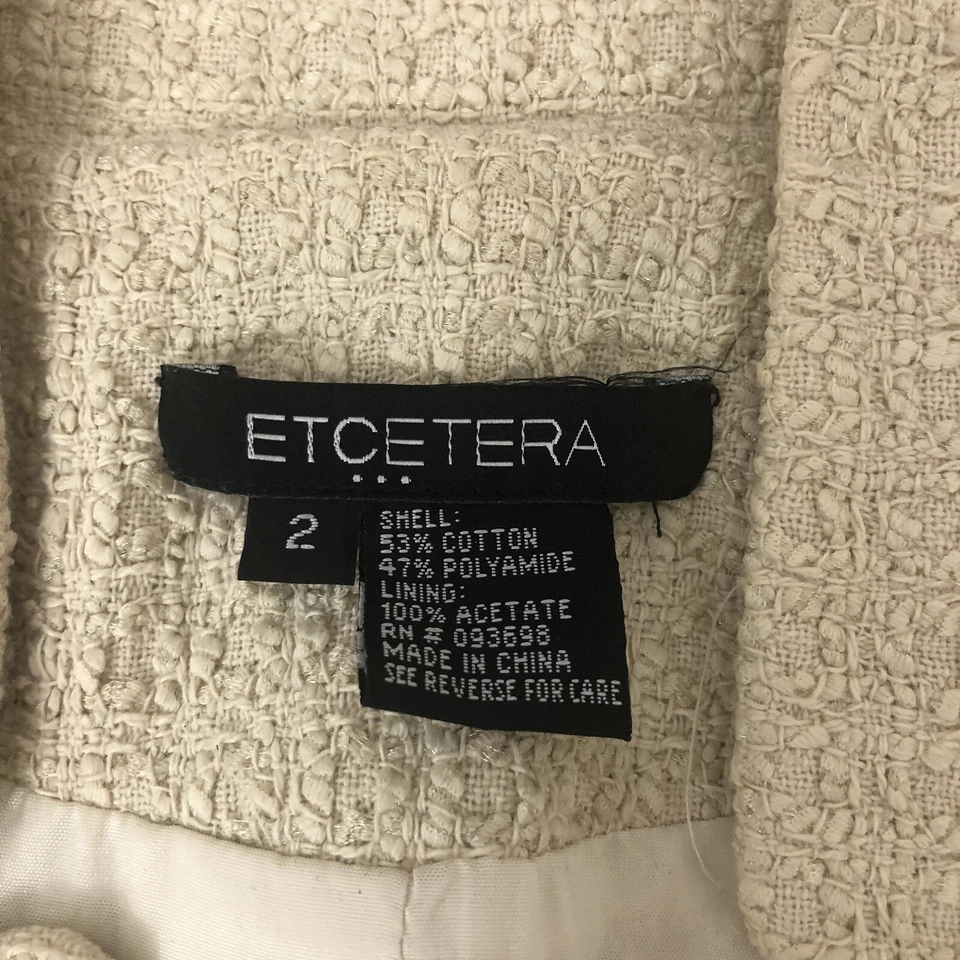 Chaqueta Blazer Etcetera Mujer Talla 2 Crema Metálica Tweed Carrera Foto 4 de 4