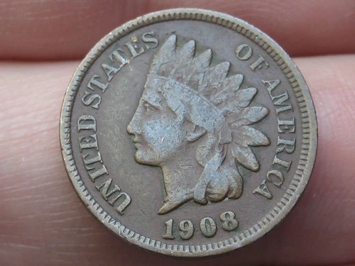 1908 P Indian Head Cent Penny- Fine Details, Partial LIBERTY
