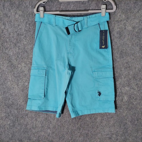 U.S. Polo Assn. Shorts Boys 16 Flex Cargo Utility Pockets Belted Blue Logo