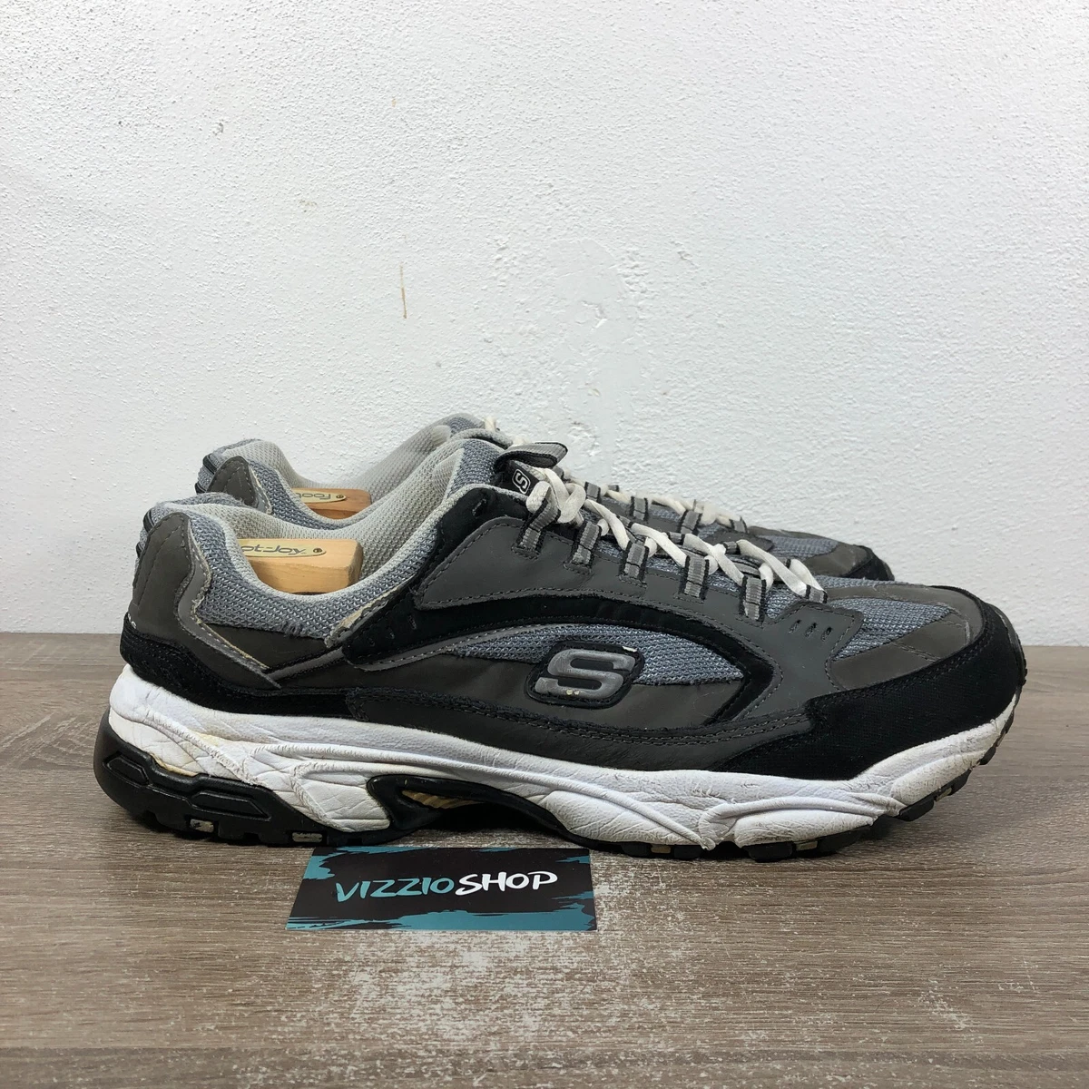 Skechers Stamina Nuovo Cutback Gray Black Running Sneakers Men Wide 50988EW | eBay