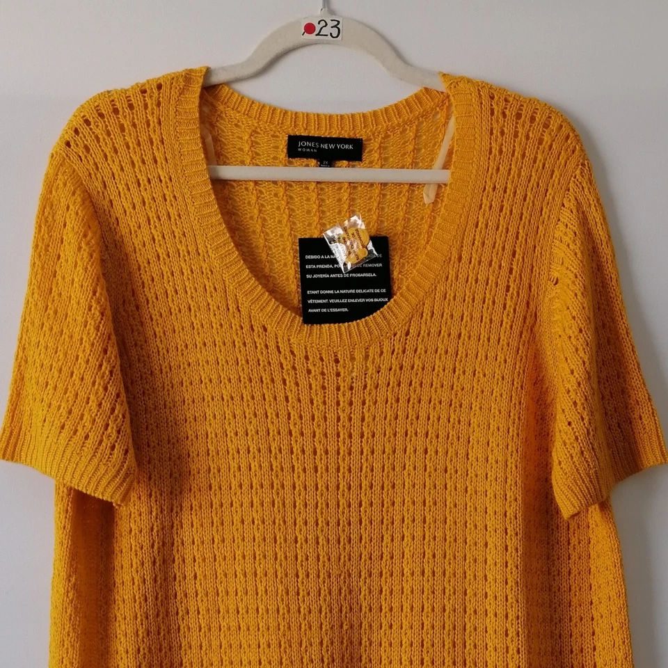 Suéter Pullover Jones New York Mujer Freesia Amarillo Tejido Abierto Cuello Redondo Talla 2X Foto 2 de 4