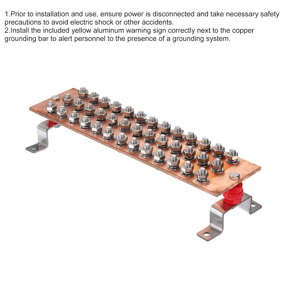 Copper Ground Bar 39 Terminal Position Power Electrical Busbar Insulator 16" - Image 4 of 4