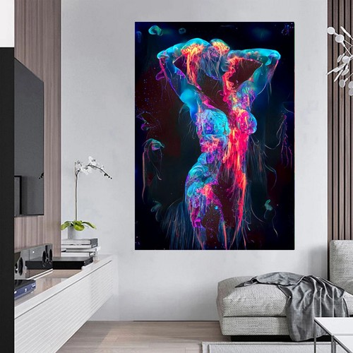 NAKED WOMAN COLOURFUL DEEP FRAMED CANVAS WALL ART ORPAPER PRINT POSTER ABSTRACT - Picture 6 of 8