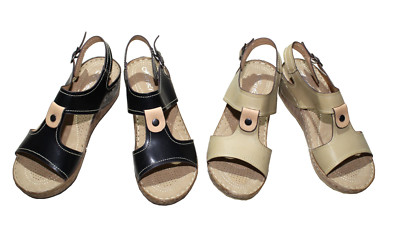 Damen Sandaletten Schuhe Mokassins Slipper Freizeitschuhe Schwar & Beige DEP2