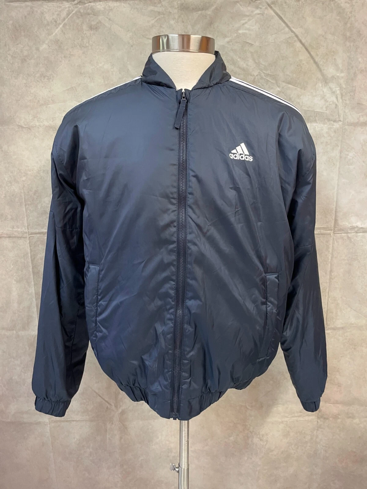 adidas PrimeGreen Men's Navy Zipper Front Windbreaker Bomber Jacket Size S